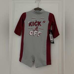 Kick Off Baby Swim Romper in Gray and Red